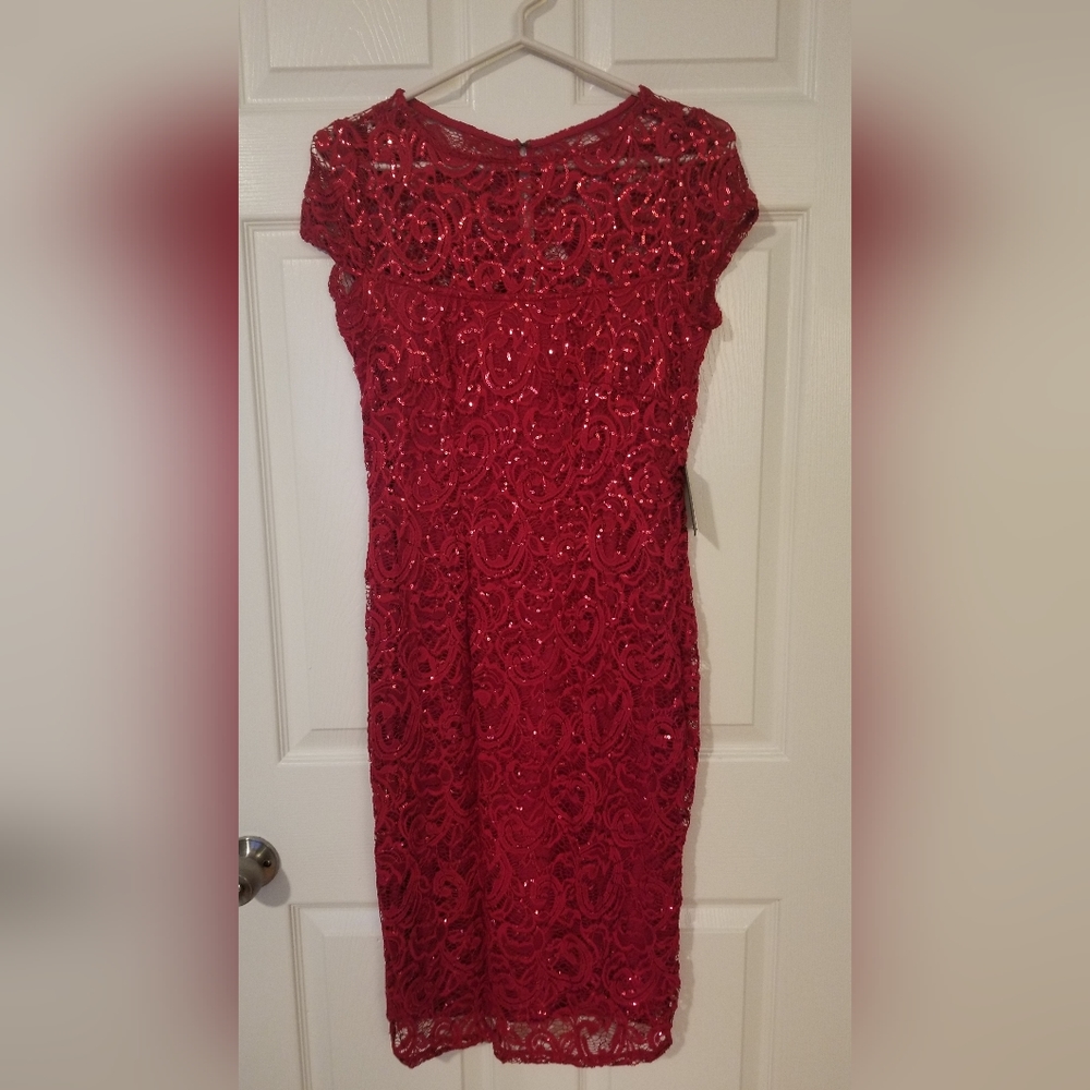 Marina Red Lace and Sequin Cap Sleeve Dress.  Brand new / Size 4